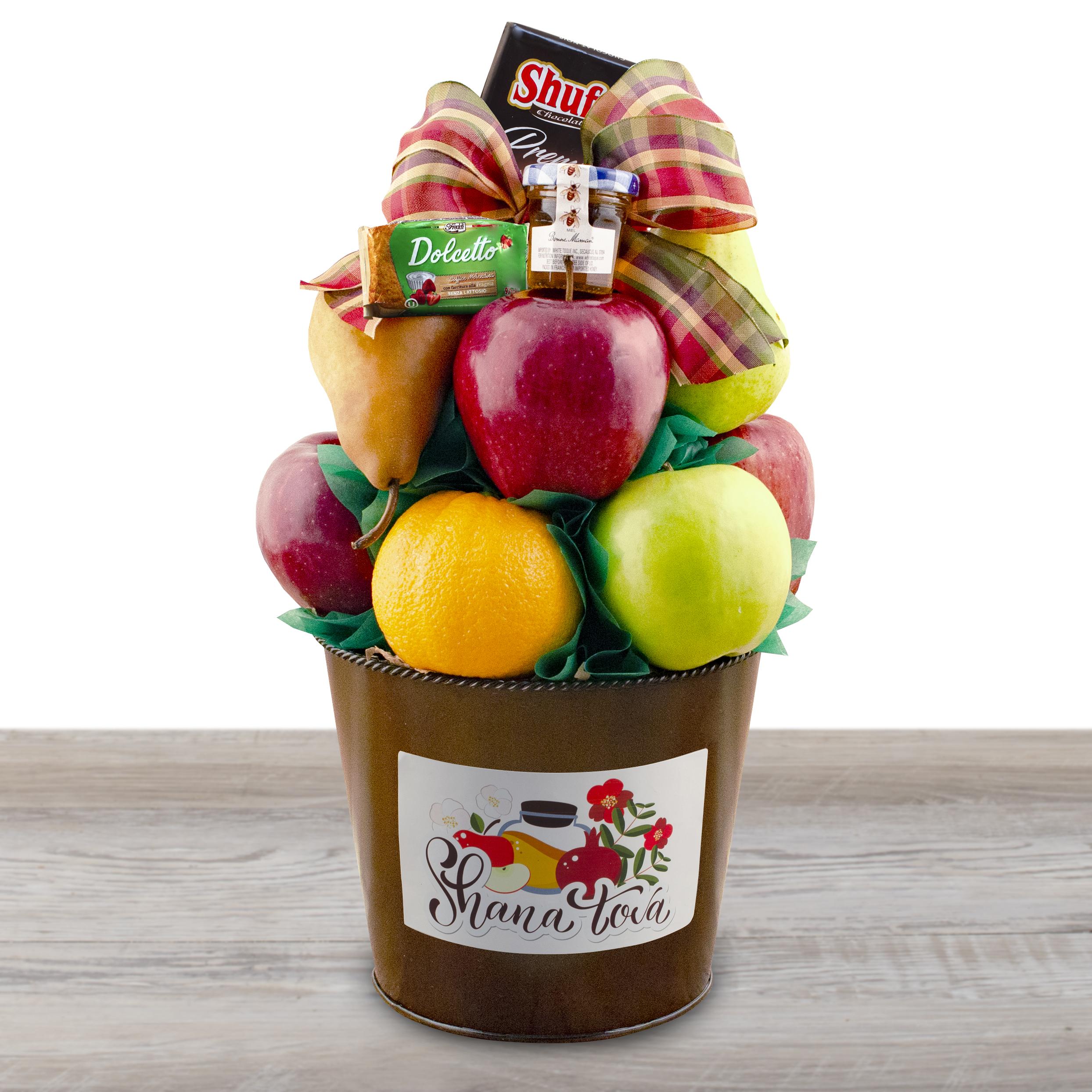For A Sweet New Year Fruit Basket By Capalbo's Gift Baskets , Fruit Gift Baskets , Kosher Gift Baskets , Rosh Hashana Gift Baskets , Gift Baskets Deli