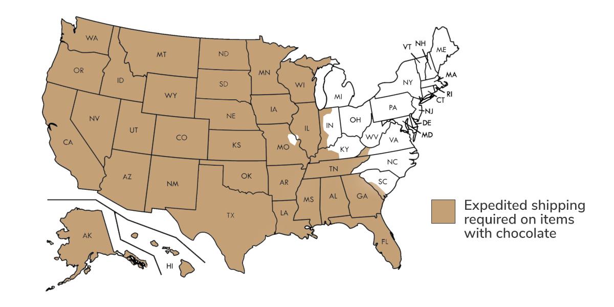 western US resticted states chocolate